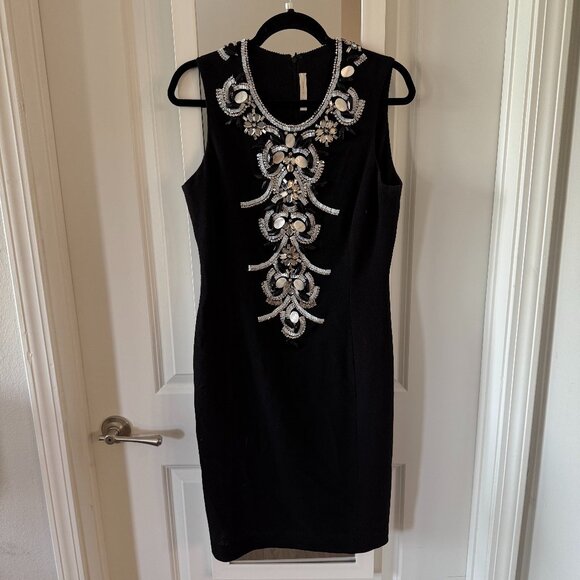 Naeem Khan Beaded Sleeveless Black Silver White Dress Size 8 - Picture 1 of 7